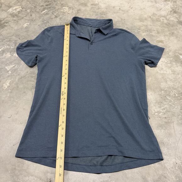 Lululemon Men's Polo Shirt Size Medium Blue Short Sleeve Stretch Activewear - Picture 2 of 5
